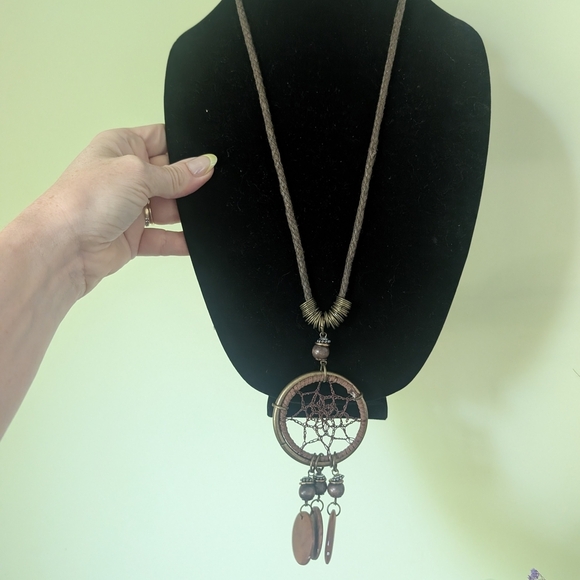 Bohemian Dreamcatcher Necklace in Brown and Silver - Picture 12 of 12